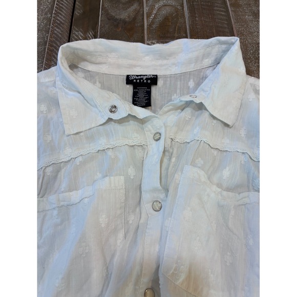 Wrangler Retro Womens Cowgirl Rodeo Cottagecore Smocked Snap Button Top XXL - Picture 3 of 7